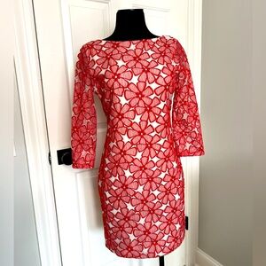 Diane von Furstenberg vintage red-orange flower embroidered dress women’s size 6
